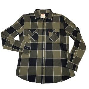 Levi's Button‎ Up Shirt Men's M Green Plaid Cotton Logo Pocket Casual